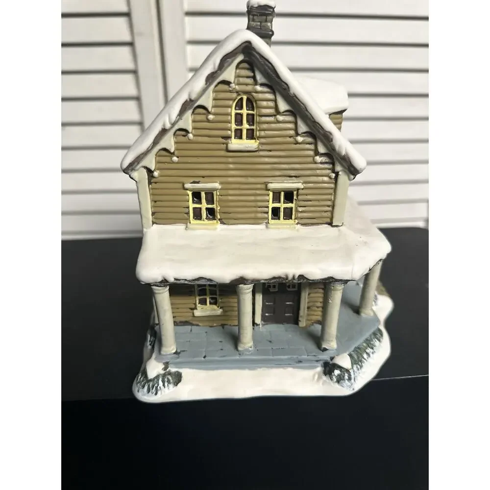 Christmas Village Colonial Mansion House w/ Columns - Holiday Decor
